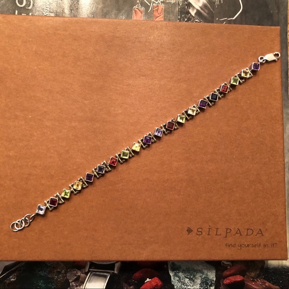 Rare Vintage Silpada Sterling Silver Semi-Precious Stone Tennis Bracelet B0948 - Picture 2 of 12